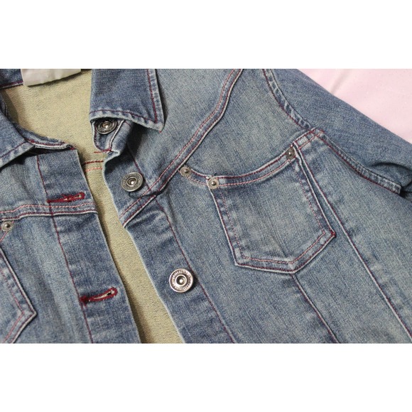 JLO Y2K Denim Jean Jacket w/ Pink Contrast Stitching Large - Picture 10 of 12